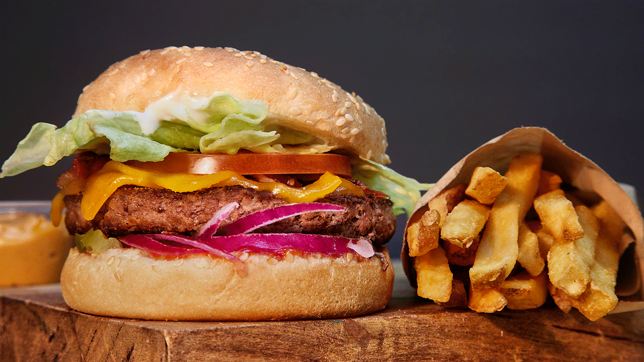 Hamburger and fries