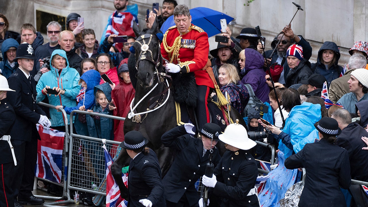 Horse spooks during coronation procession back to Buckingham Palace