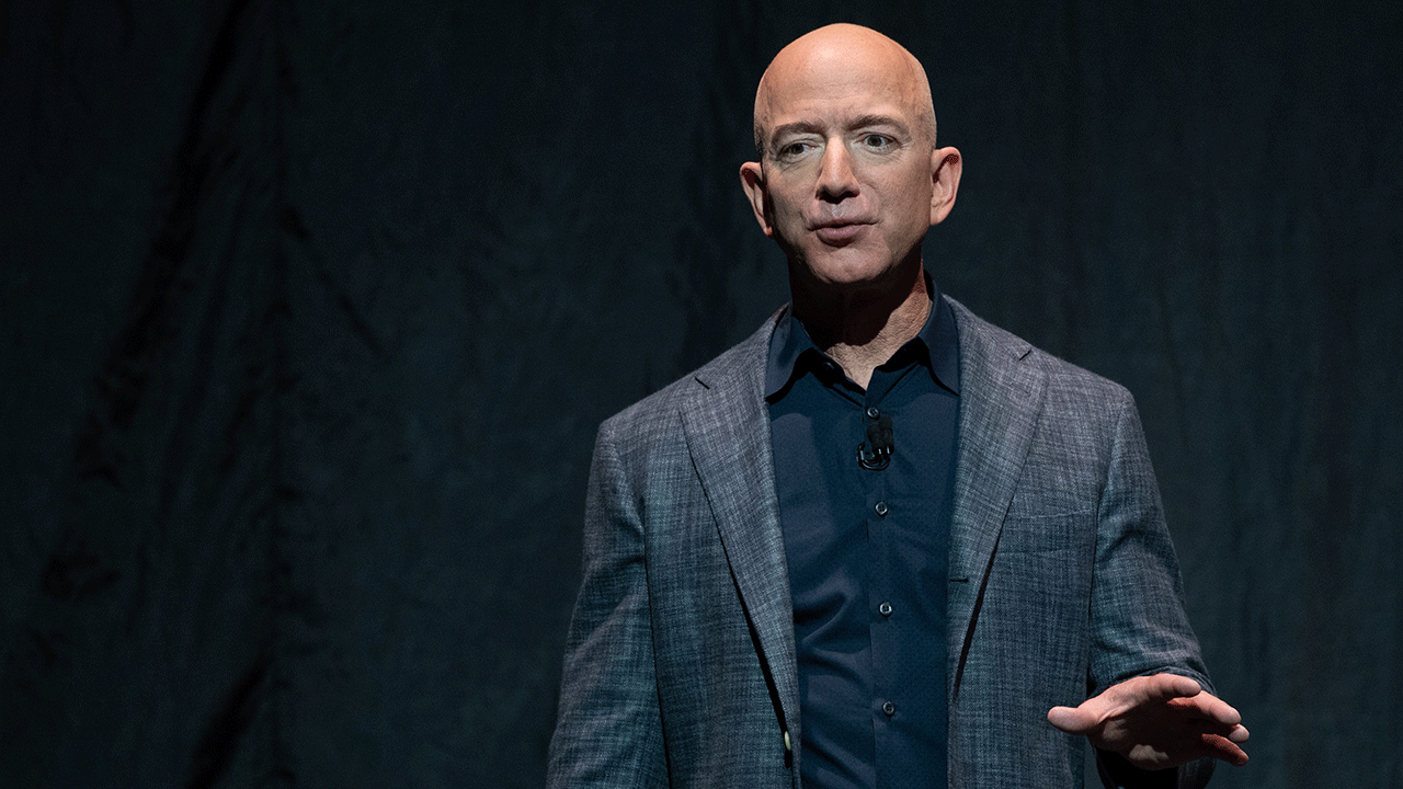 Jeff Bezos speaking at the event