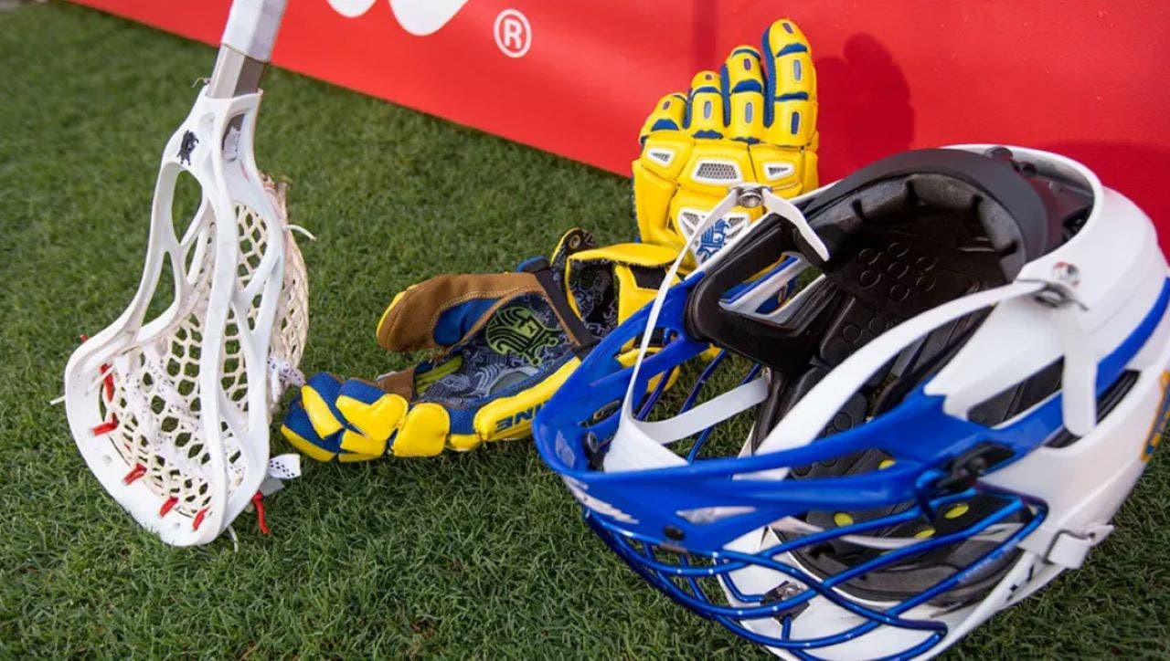 Lacrosse helmet and gloves