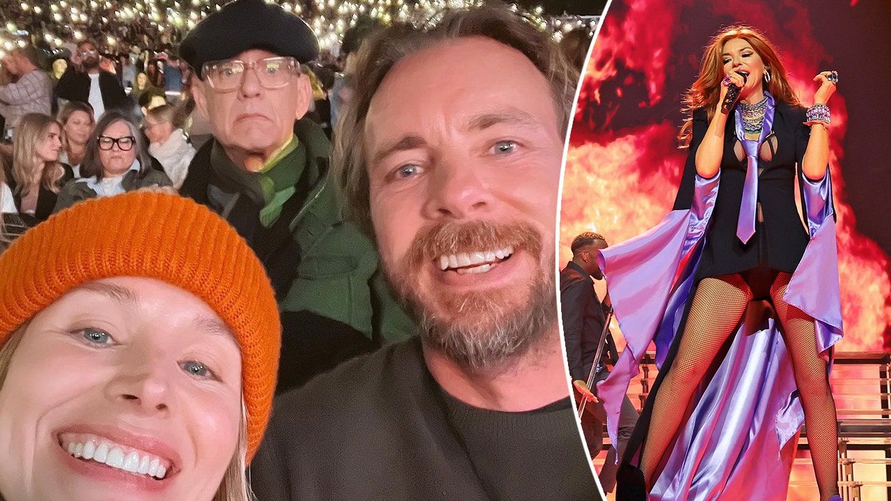 Shania Twain's Hollywood concert draws a photobombing Tom Hanks, crying Dax  Shepard