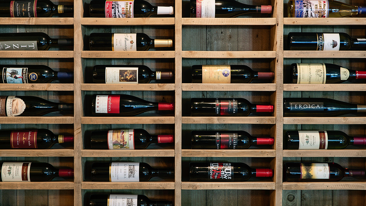 Wine rack filled with wine