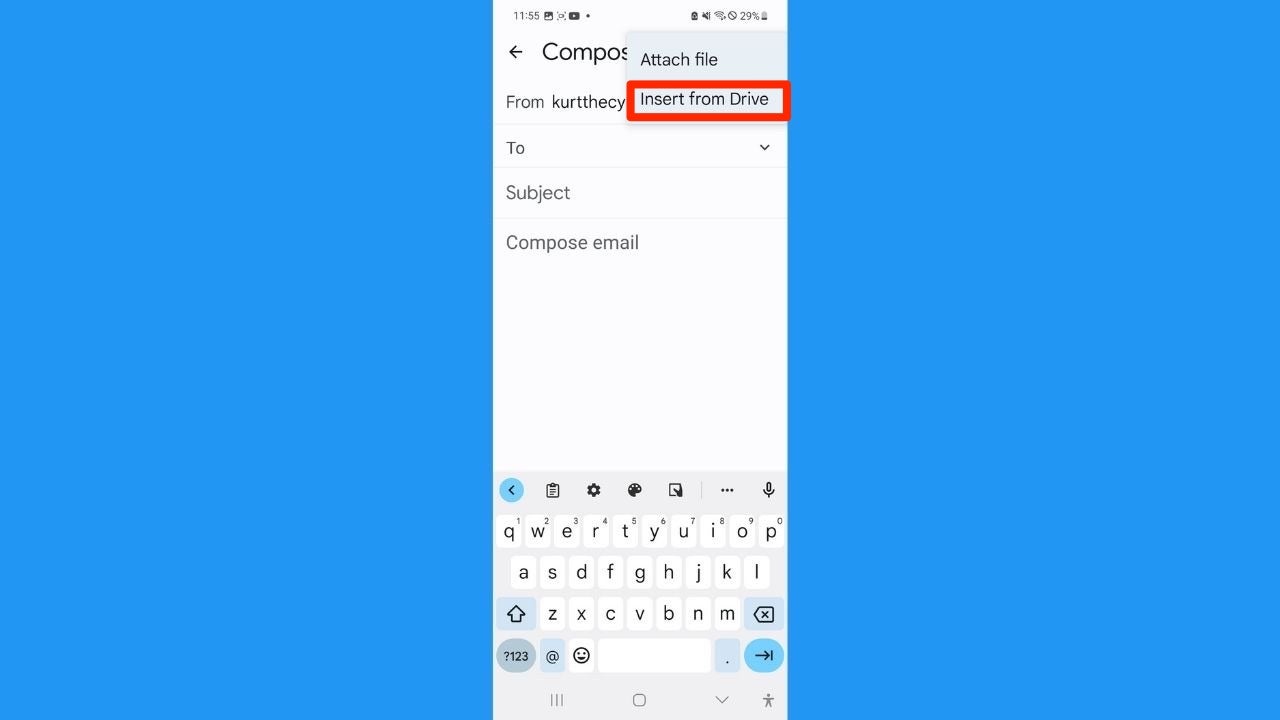 Screenshot of the email screen on an Android.