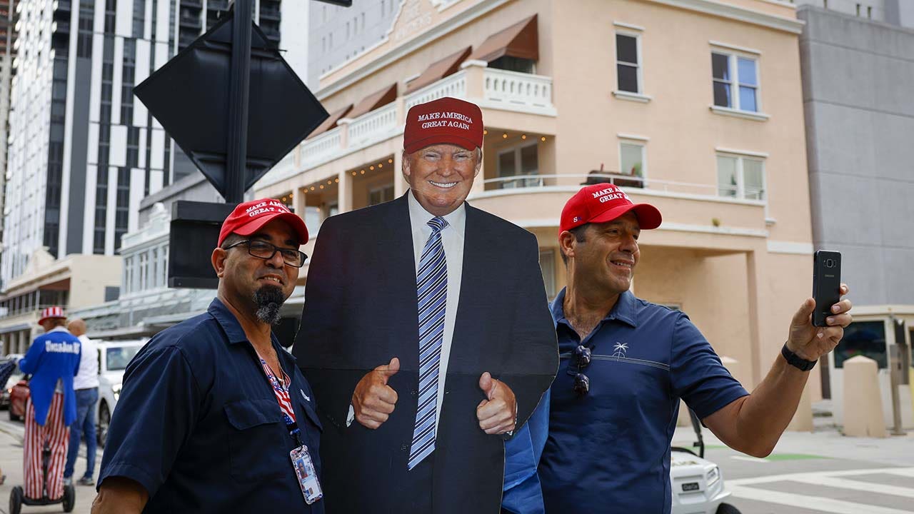 Supporters of former President Donald Trump outside the Wilkie D. Ferguson Jr. United States Courthouse