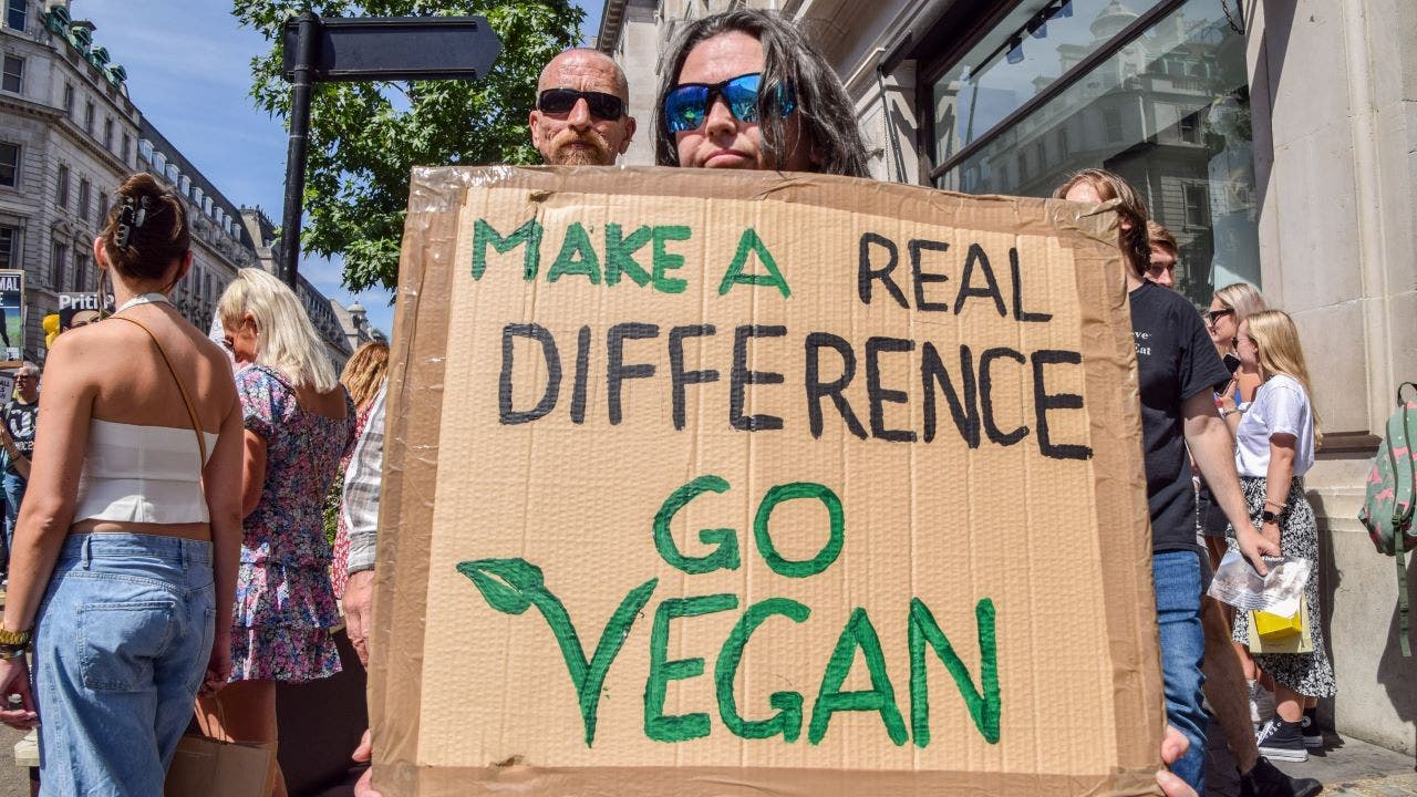 Restaurant owner who banned vegans clashes with protesters