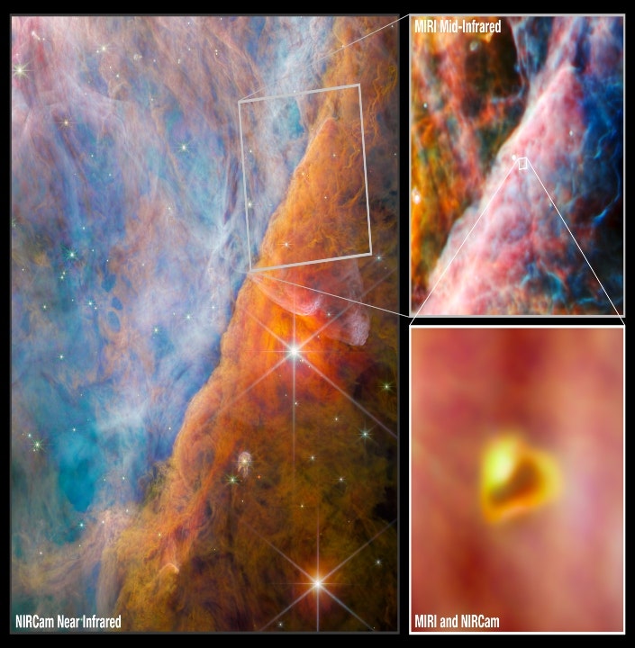 Images du télescope spatial James Webb d'une partie de la nébuleuse d'Orion connue sous le nom de barre d'Orion