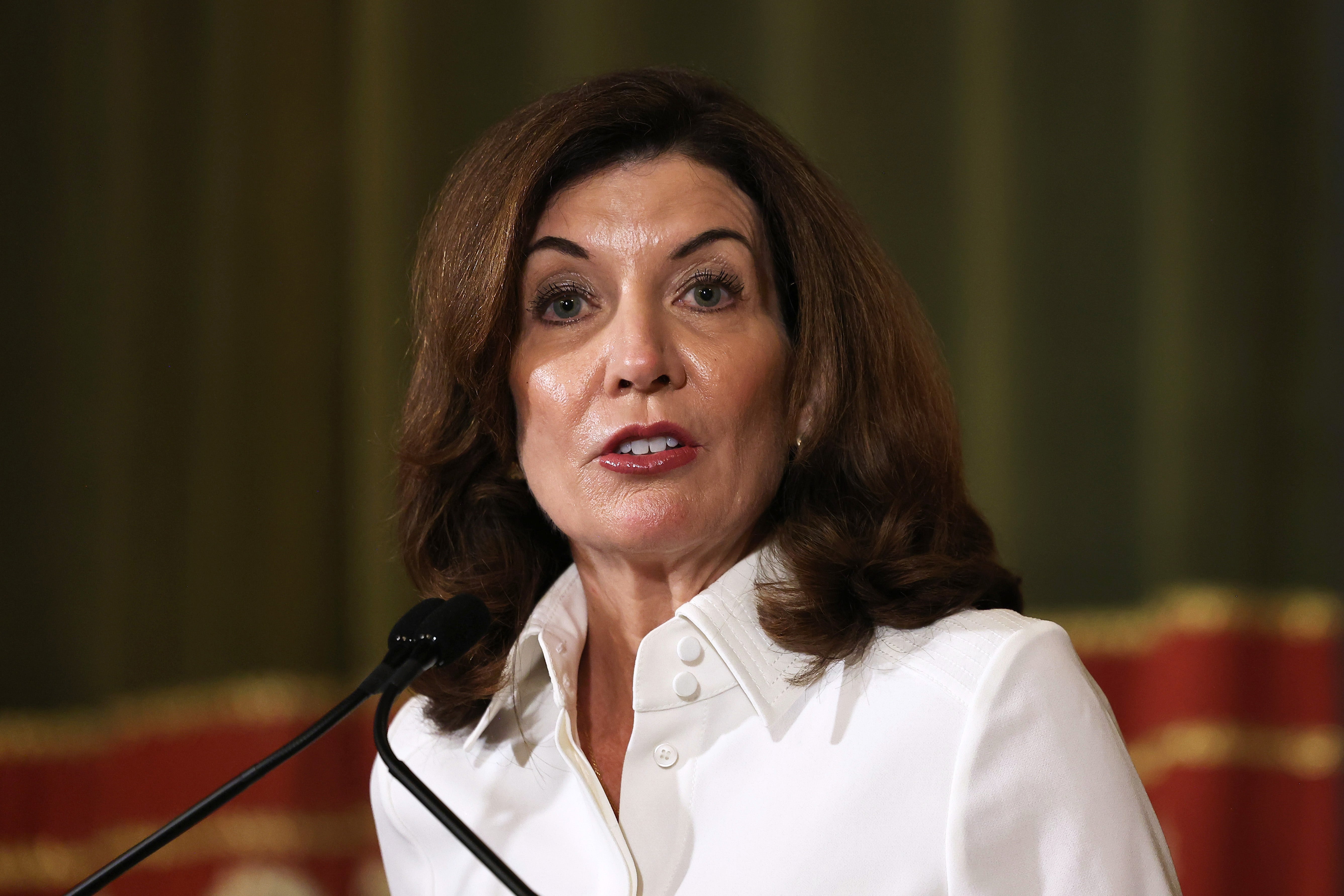 New York Gov. Kathy Hochul speaks after taking her ceremonial oath of office at the New York State Capitol on Aug. 24, 2021 in Albany, N.Y.