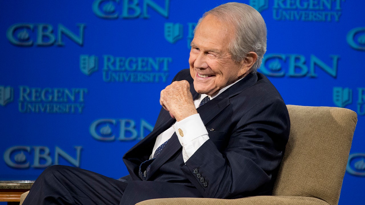 Pat Robertson is shown at Regent University in Virginia Beach, Virginia, on Feb. 24, 2016. He passed away this week at age 93. (AP Photo/Steve Helber, File)