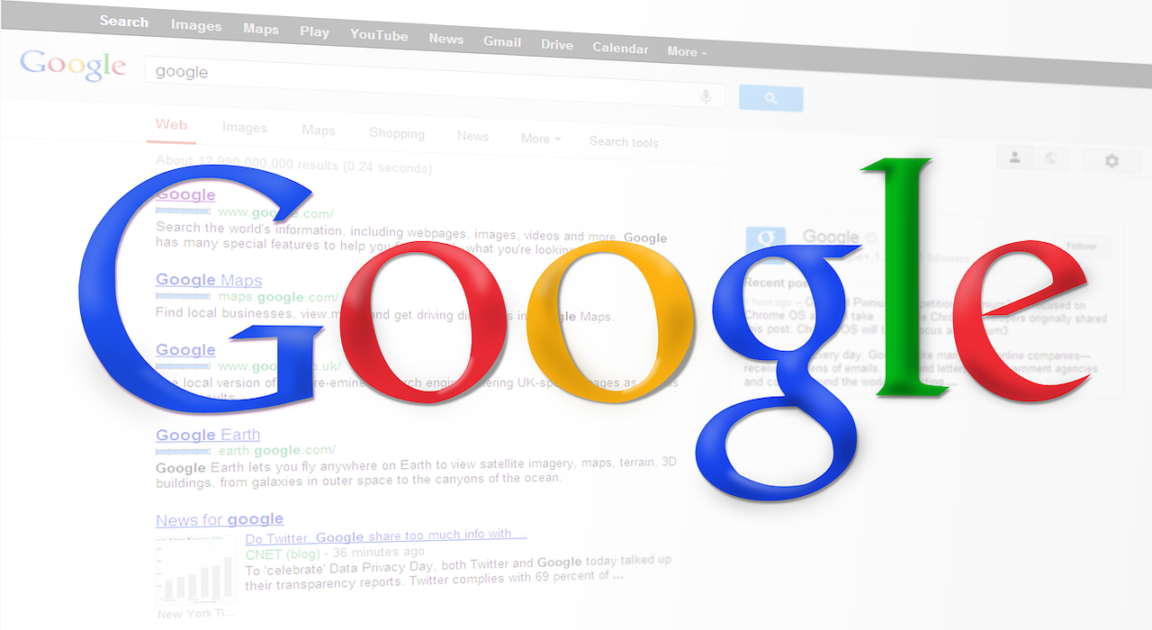 Google logo over search engine results