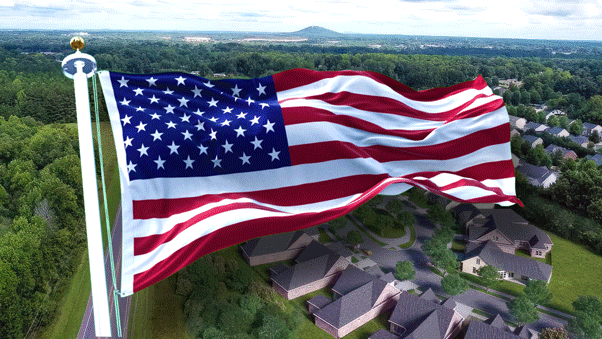 american flag waves on flag pole