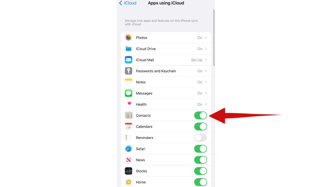 Toggle off apps you don't want synced with iCloud