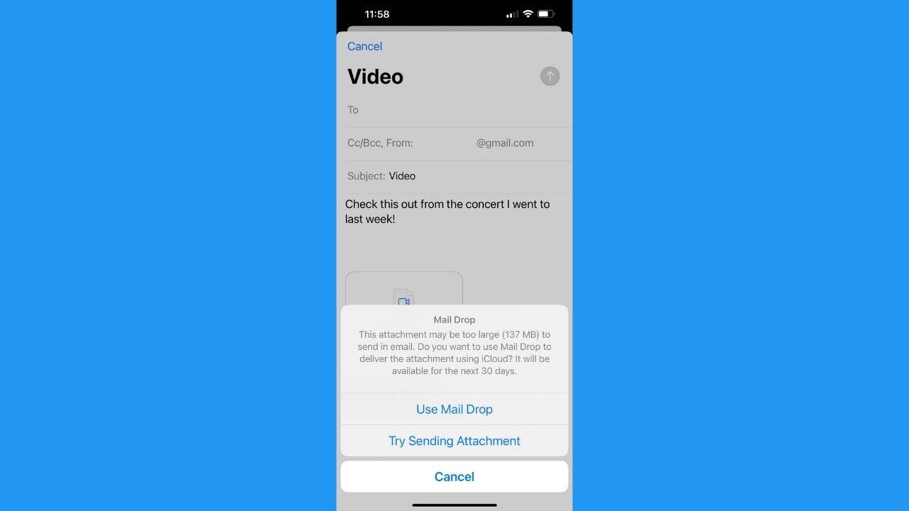 Screenshot of the Maildrop option.