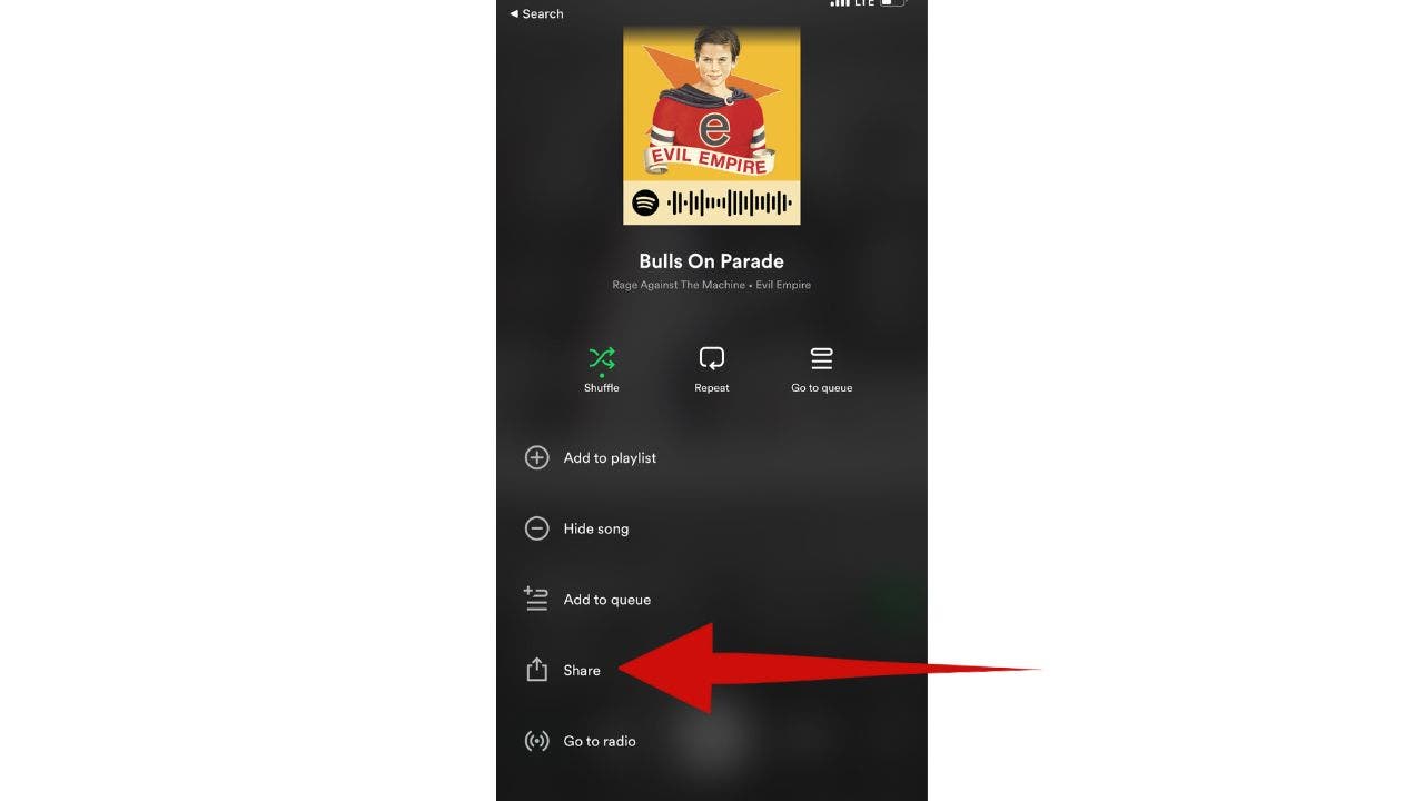 Ekraanipilt Spotify menüüekraanist.