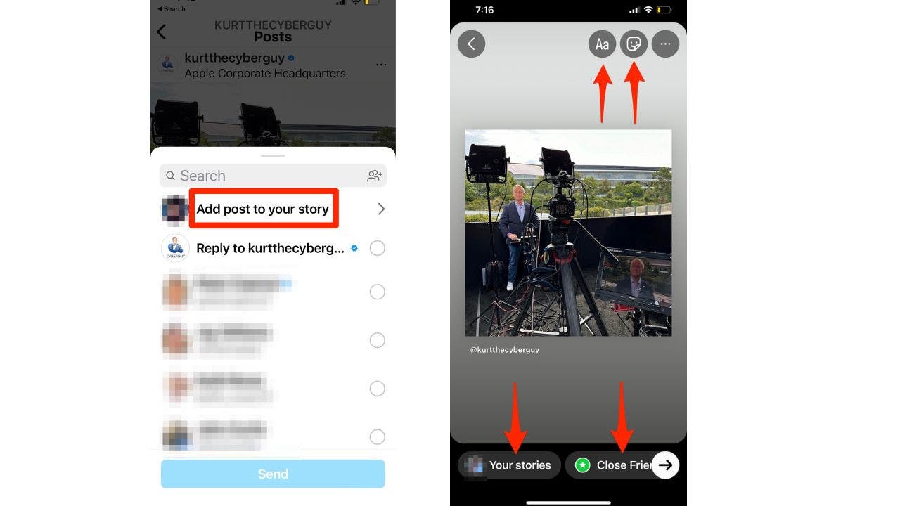 Capture d'écran de l'écran de partage Instagram.