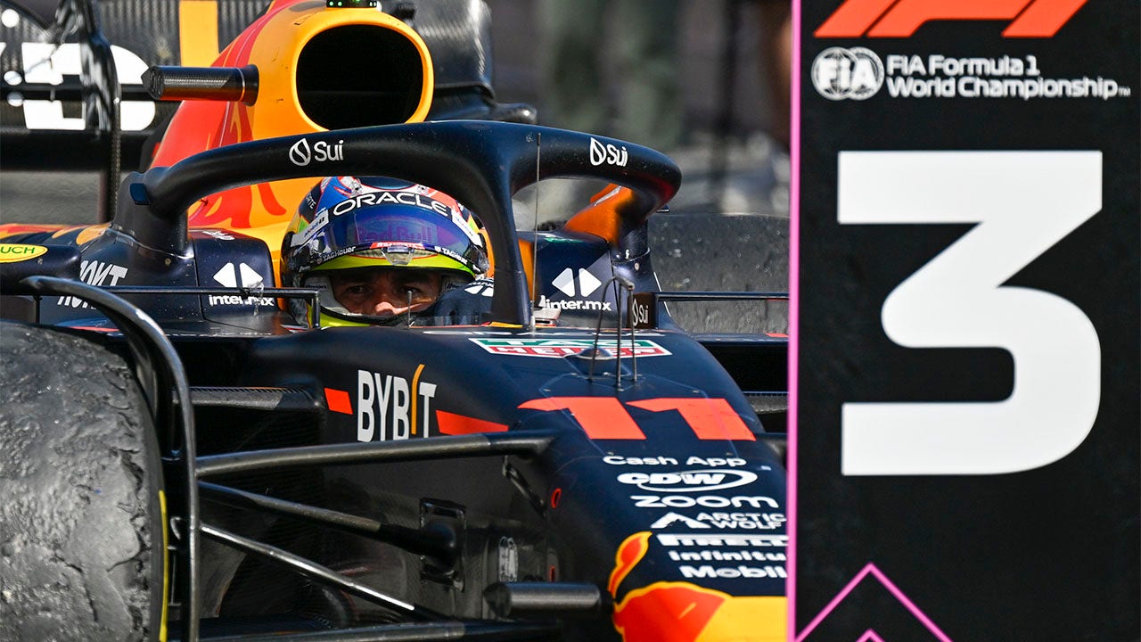 Sergio Perez celebrates
