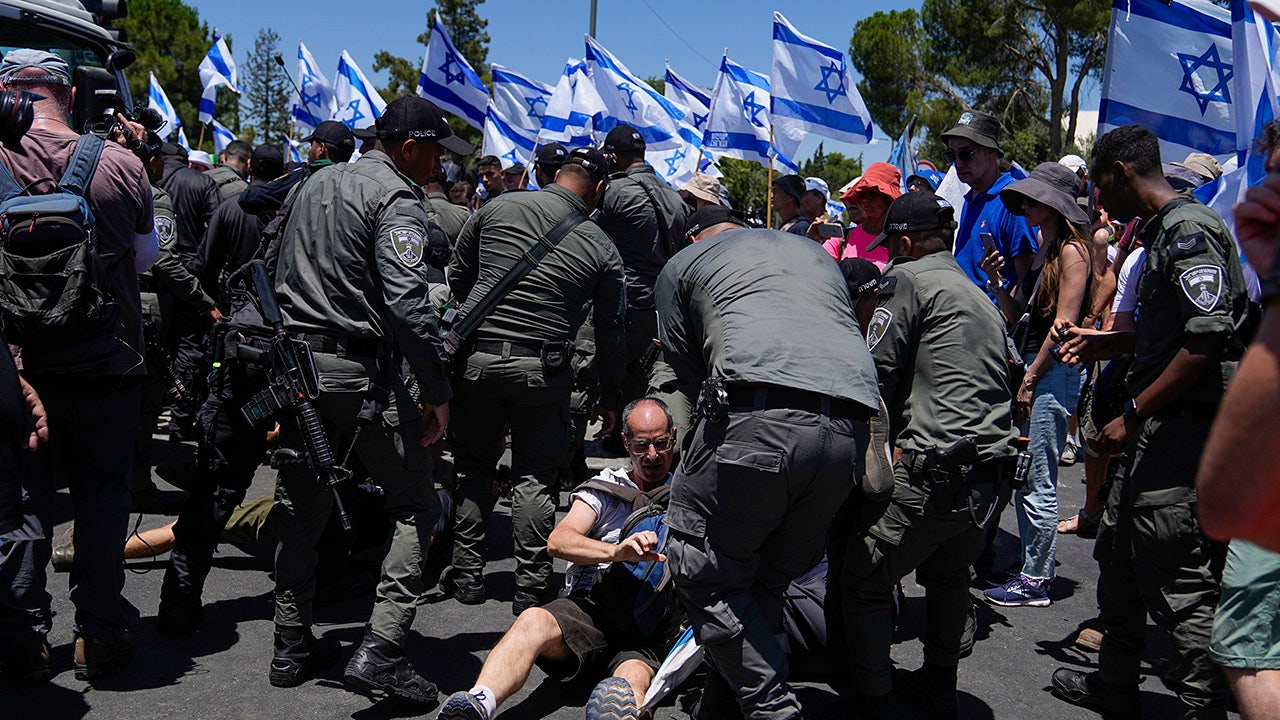 Israeli protester removed by police