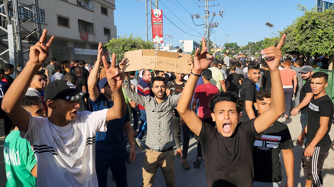 Demonstrators chanting against Hamas