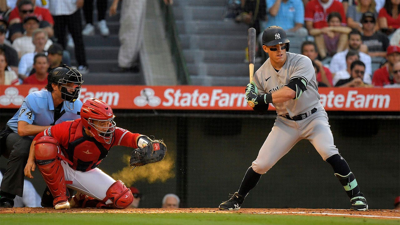 Harrison Bader takes strike