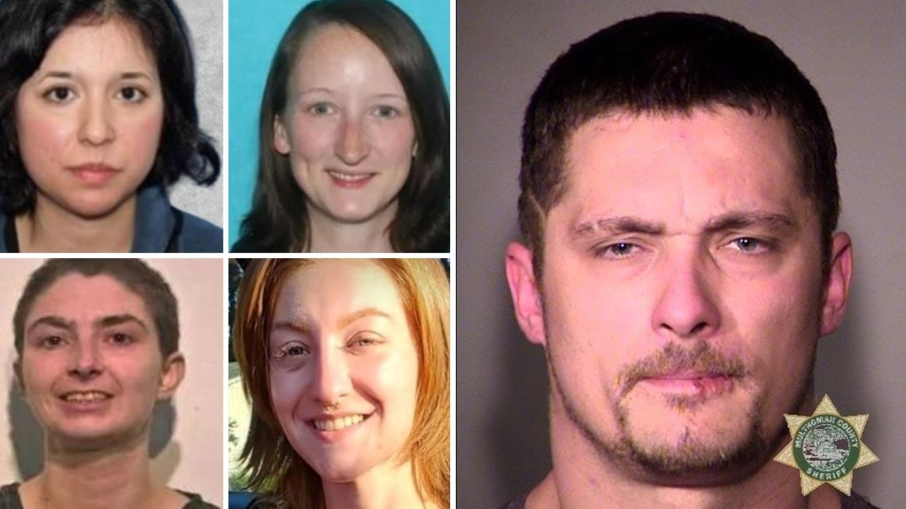 A split image of the Portland murder victims and Jesse Lee Calhoun