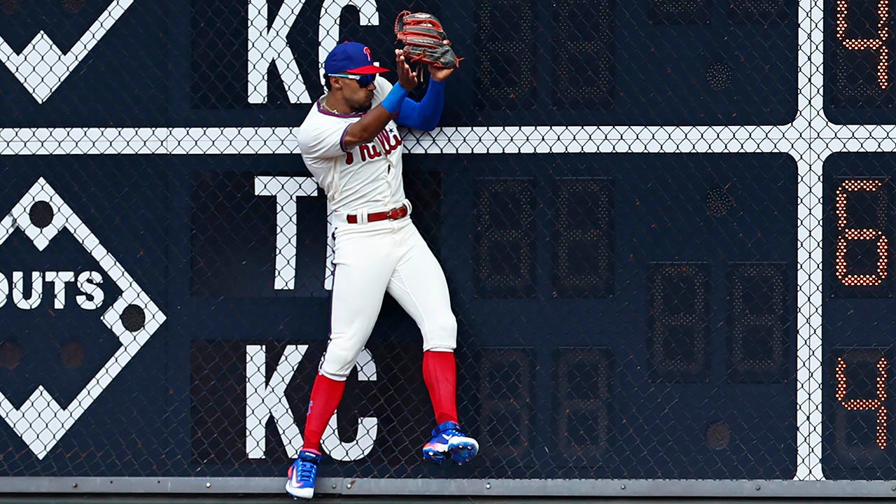 Cristian Pache of the Philadelphia Phillies doubles in a run in the News  Photo - Getty Images