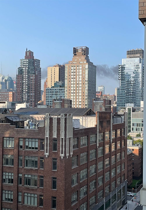 Smoke from a collapsed crane.