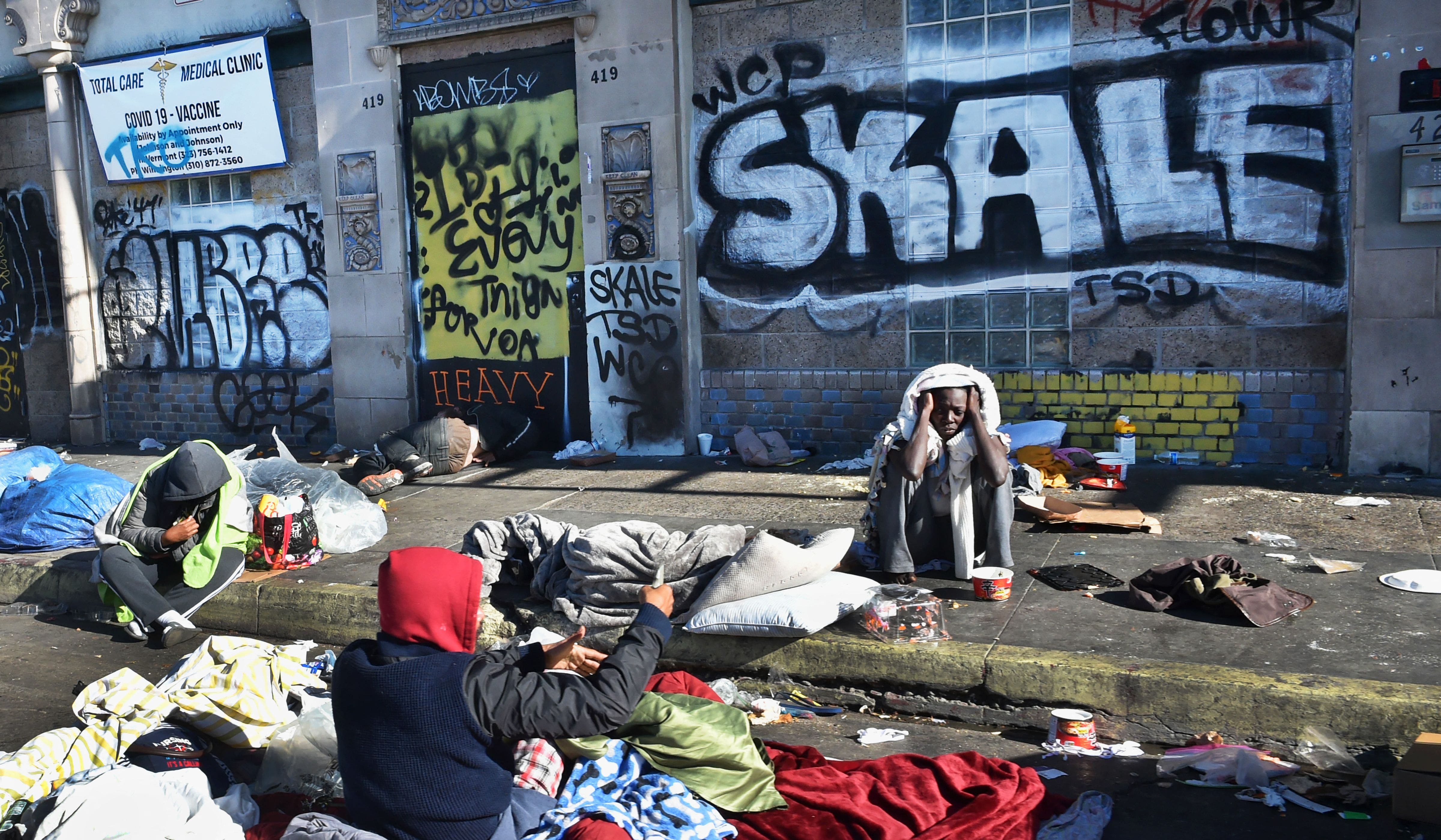 Obdachlose auf den Straßen von Los Angeles, Kalifornien, am 16. Februar 2022.