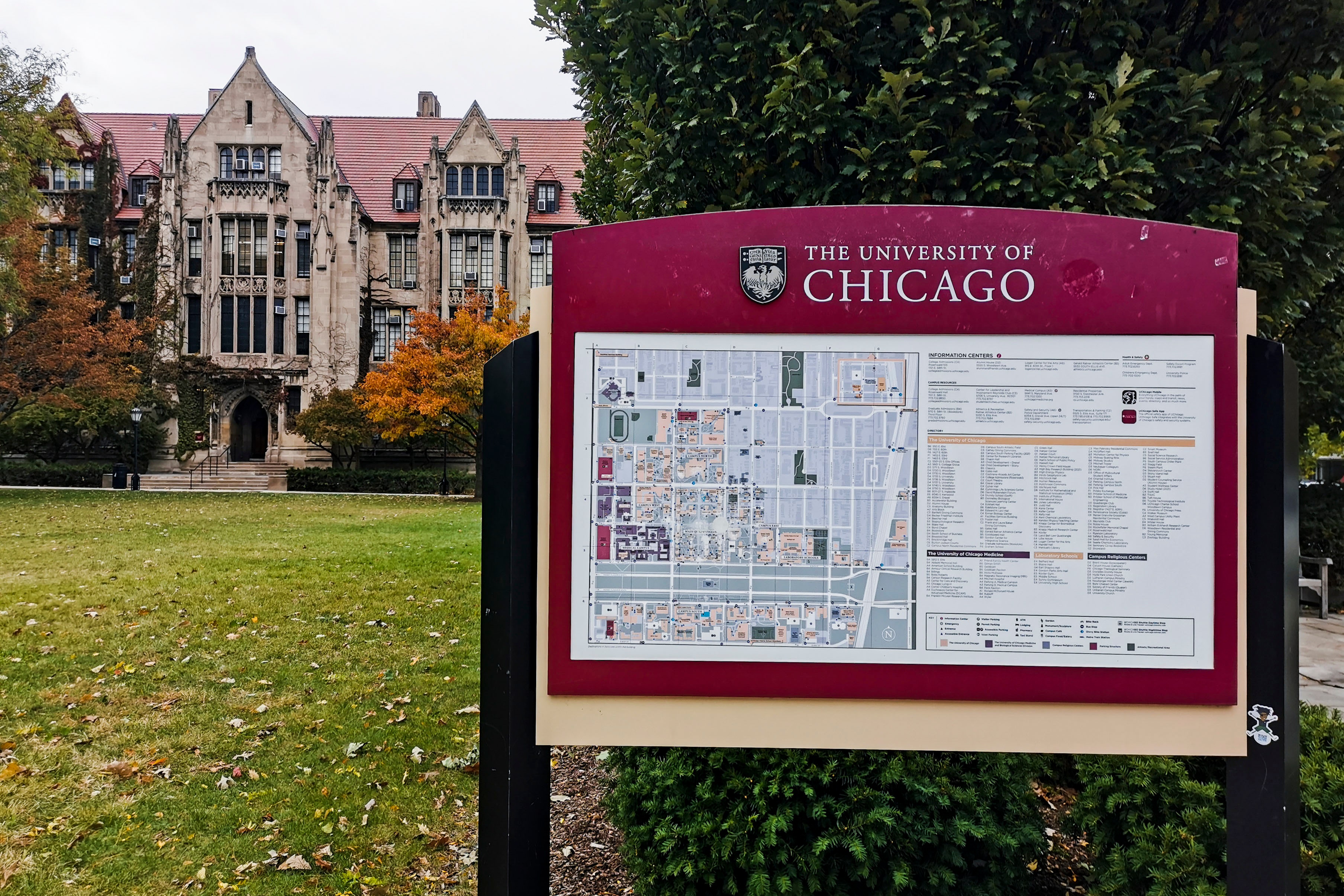 University of Chicago campus with sign