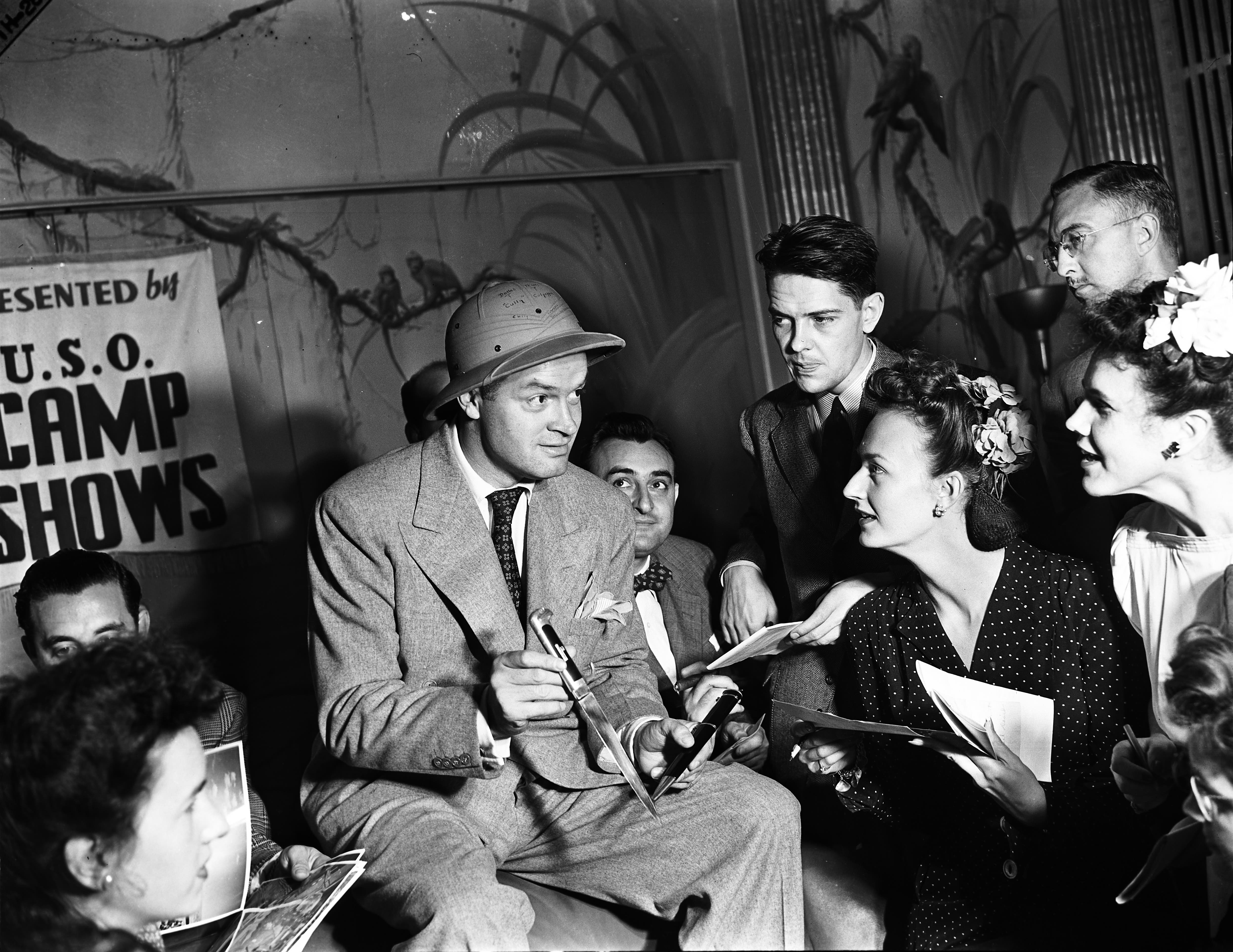 Bob Hope at a USO camp event during WW2 in 1943