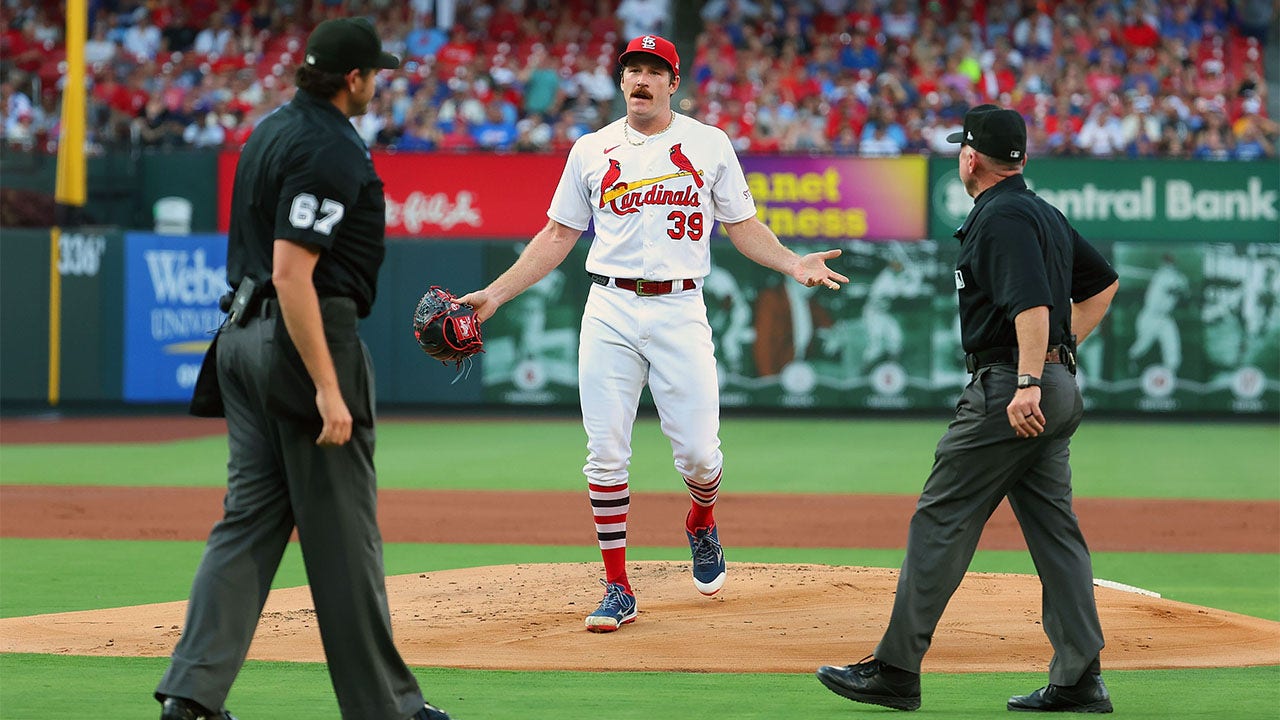 Miles Mikolas reacts after being ejected