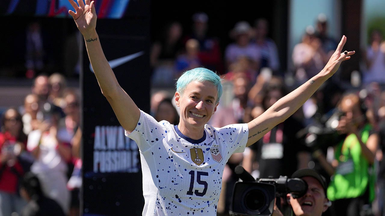 Megan Rapinoe posed before a friendly match in July 2023