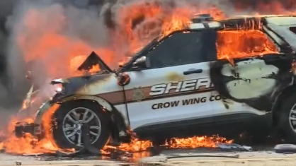 Minnesota deputy escapes with 'minor injuries' after vehicle crash leaves police vehicle in flames: video