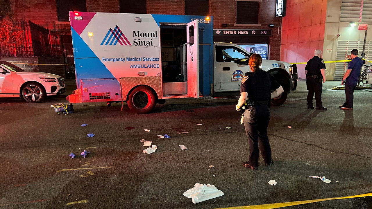 The door of the ambulance was open after the EMTs struck.