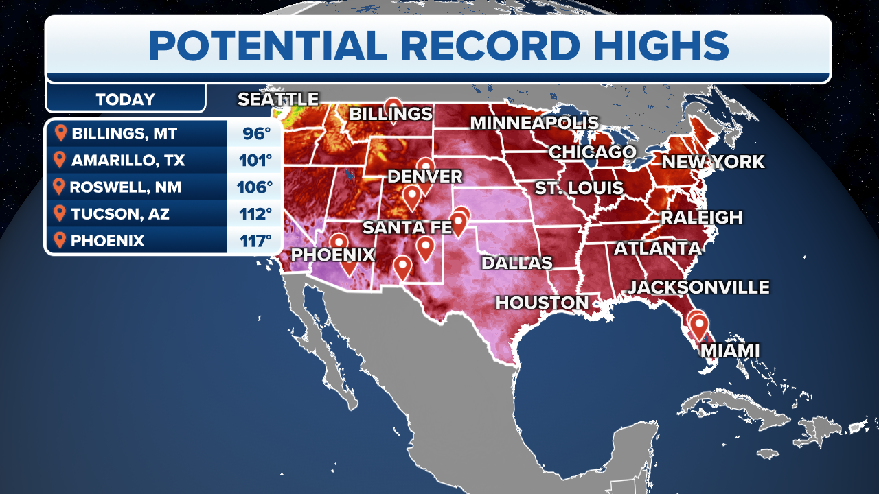 Потенциальные рекорды температуры в США