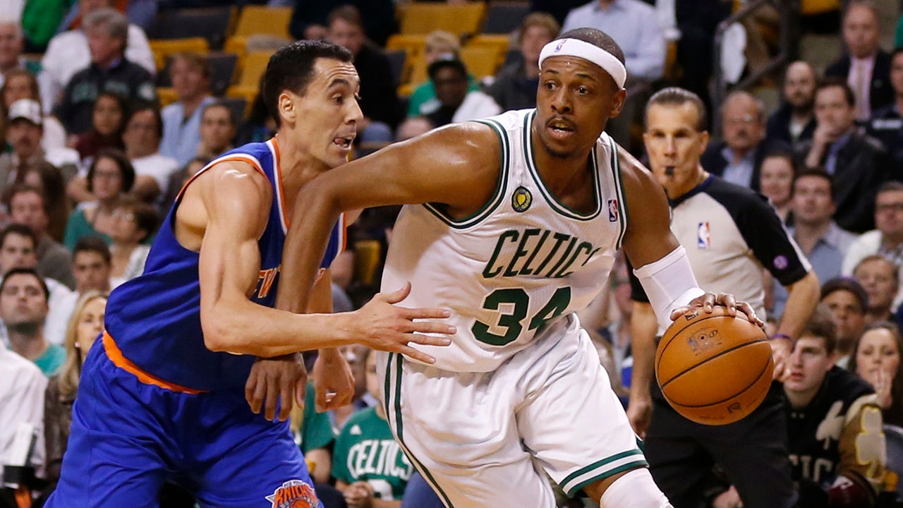 Paul Pierce drives past Pablo Prigioni