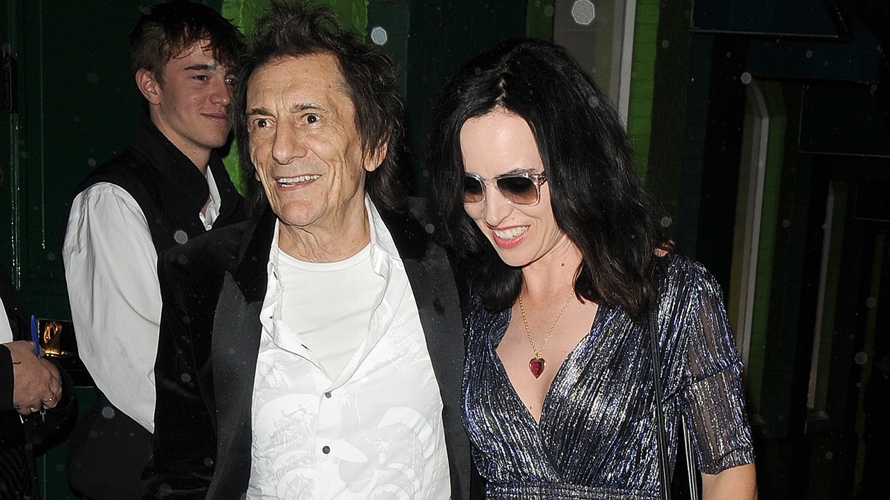 Ronnie Wood and Sally Wood arriving to Mick Jagger's birthday party