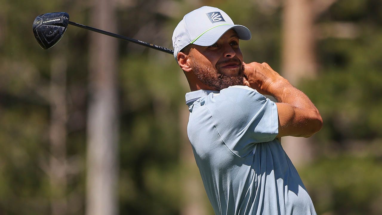 DUBLIN, OH - JUNE 02: NBA All Star Steph Curry watches his tee shot on 3  during the Memorial Tournament practice round at Muirfield Village Golf  Club on June 2, 2021 in