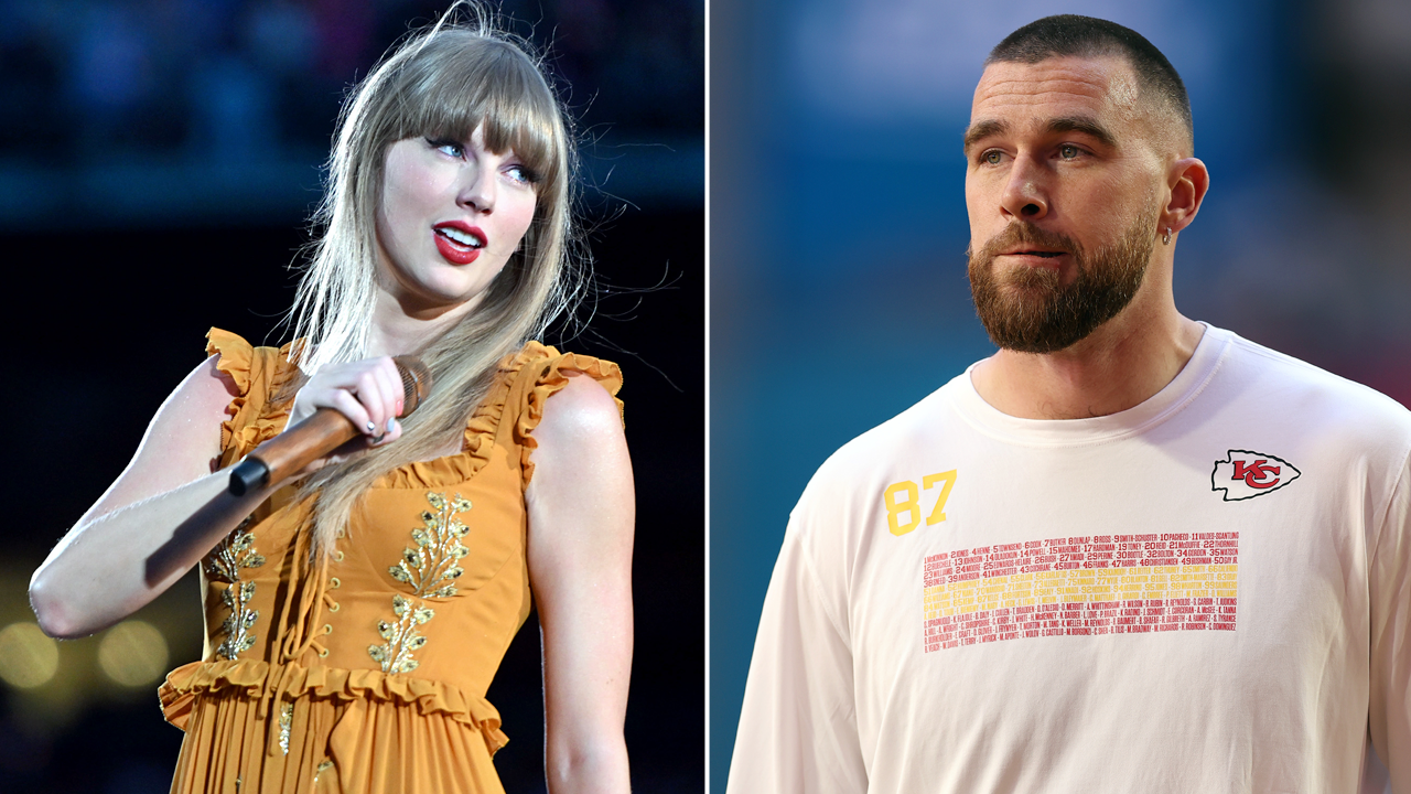 Taylor Swift and Travis Kelce side by side