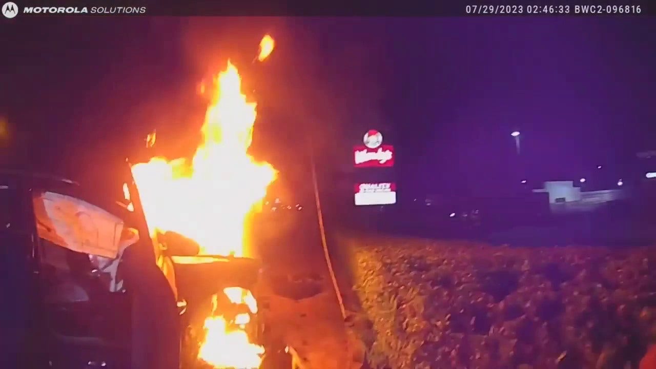 car on fire in Texas