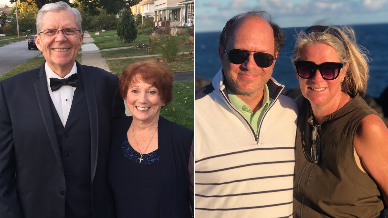 Two Ohio patients who participated in the trials spoke to Fox News Digital about how Leqembi has impacted their Alzheimer's journeys. On the left, patient Joan Murtaugh is pictured with her husband Larry Murtaugh; on right, John Domeck is shown with his wife Ann Domeck. (Joan & Larry Murtaugh/John & Ann Domeck)