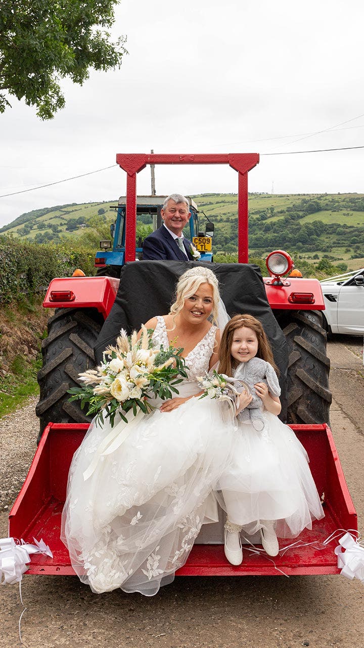 bride in a tractor in Ireland
