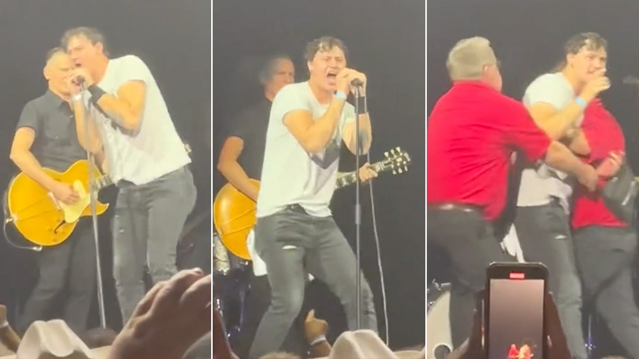 Bryan Adams ambushed on stage by unruly fan who gets tossed by security