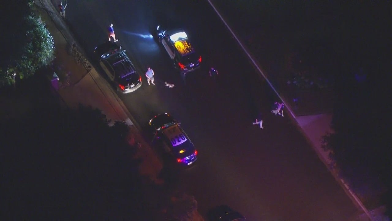 Aerial photo of LAPD investigators