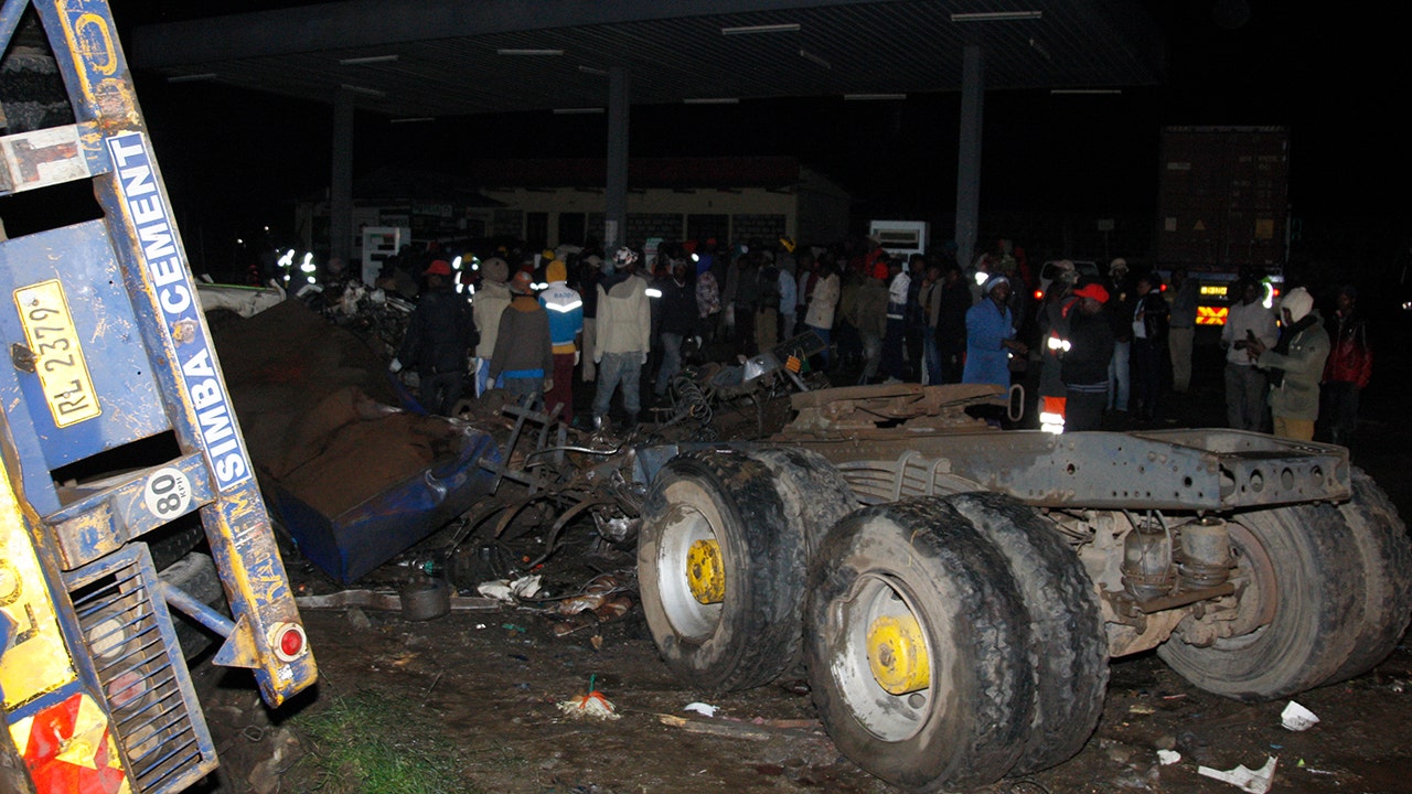 A view of the wreckage from an accident that killed at least 51 people in Kenya