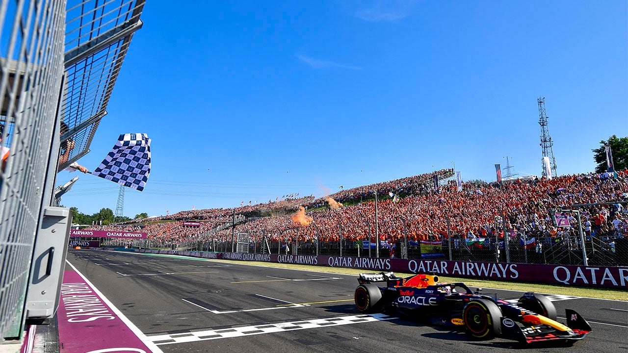 Max Verstappen crosses finish line