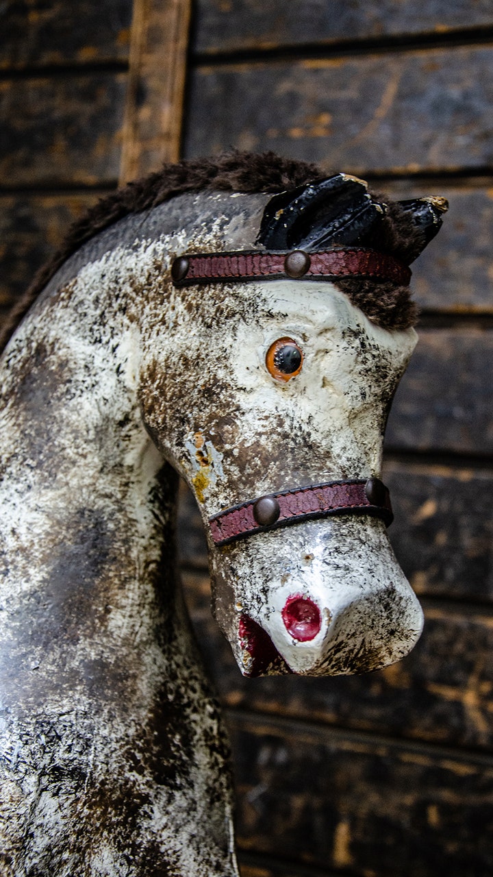 Close-up of a "haunted" rocking horse