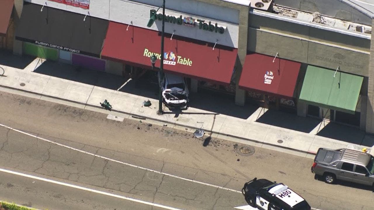 Wide shot of car crash aerials