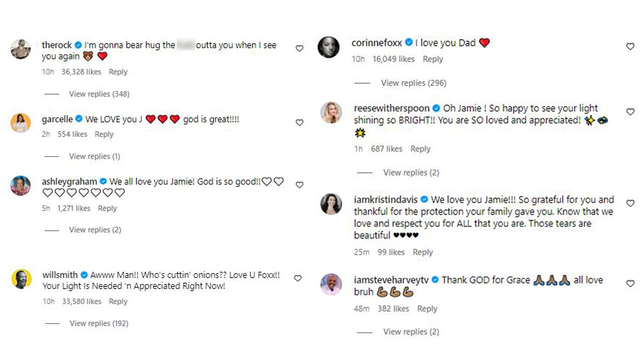 Will Smith, Reese Witherspoon and The Rock comment on Jamie Foxx's Instagram post