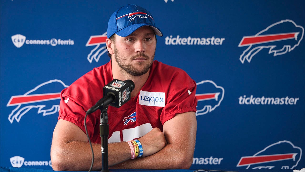 Josh Allen speaks to reporters