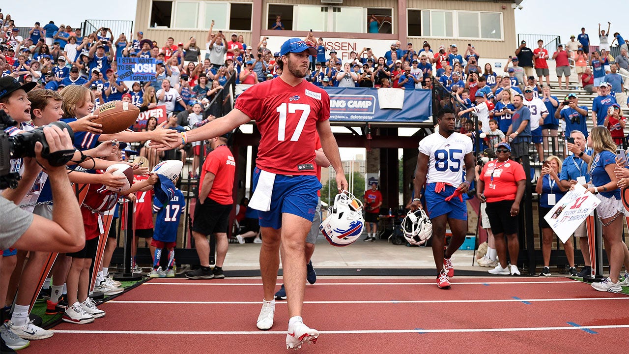 Josh Allen takes the field at training camp