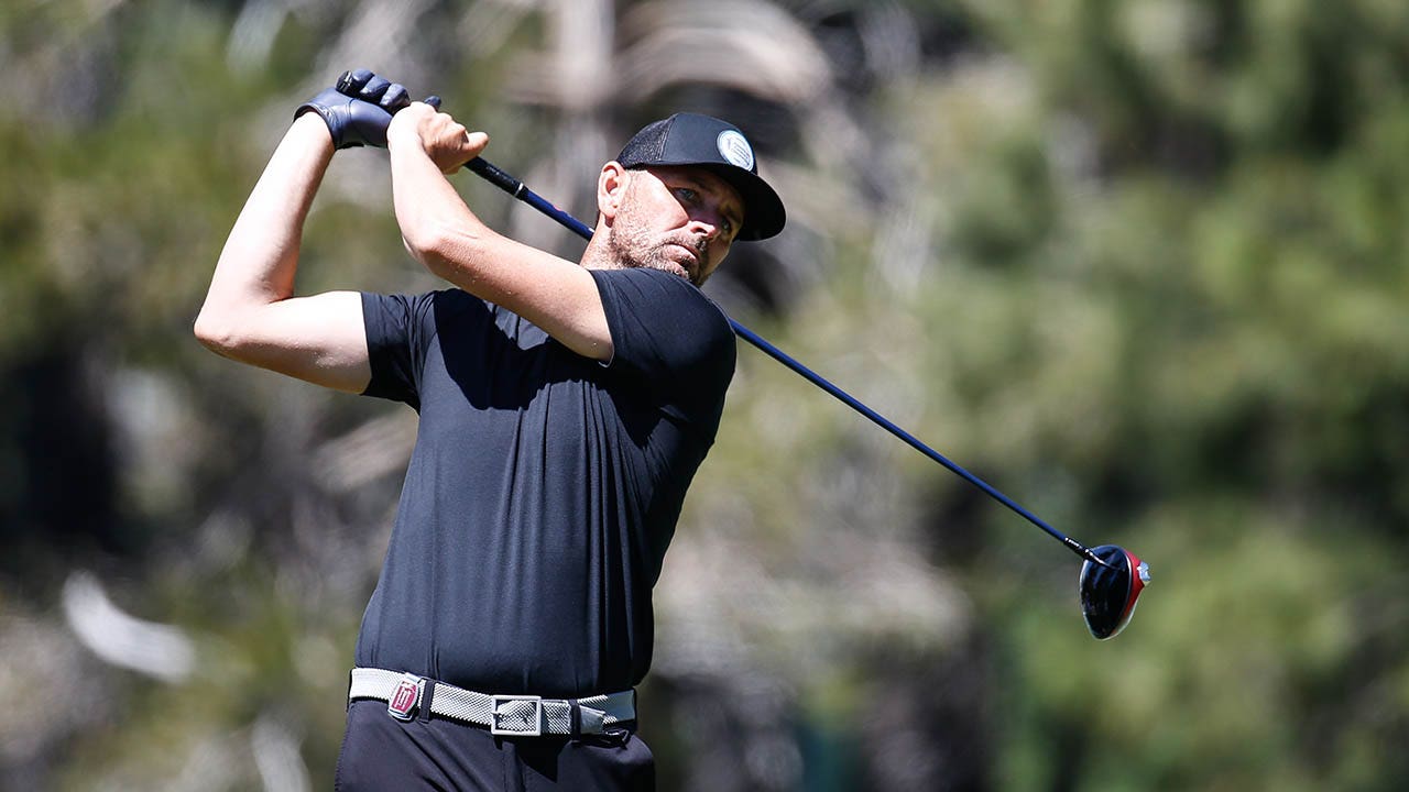 Mardy Fish tees off at the American Century Championship